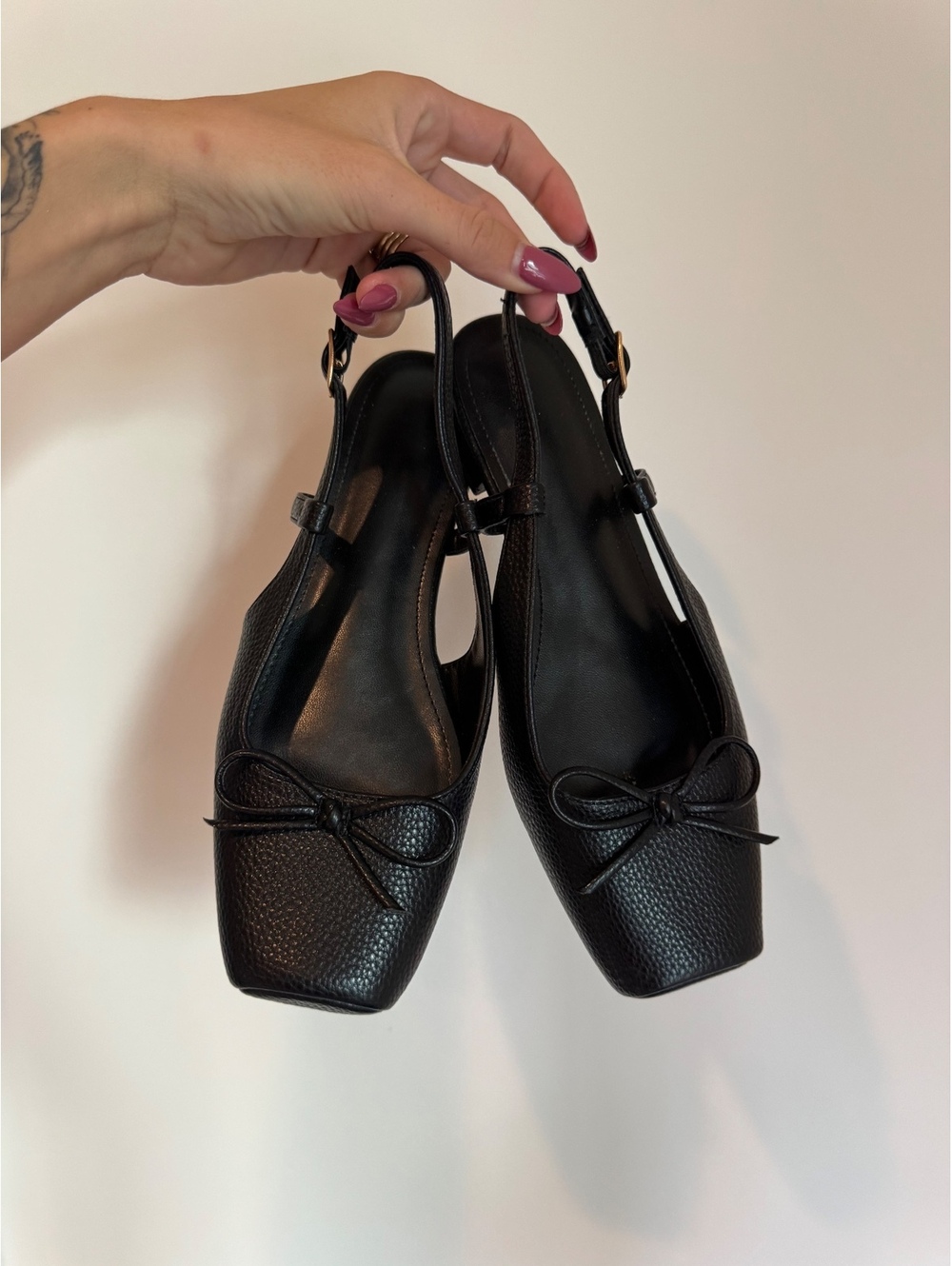 Black Square Toe Bow Slingback Ballet Flats Size 7 – New